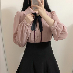 Lizakosht Spring Women's Cute Tops Preppy Style Vintage Japaneses Korea Design Button Elegant Formal Shirts Blouses Pink White 12020