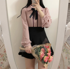 Lizakosht Spring Women's Cute Tops Preppy Style Vintage Japaneses Korea Design Button Elegant Formal Shirts Blouses Pink White 12020