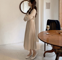 Women Autumn Fall New Arrivals Design Elegant Retro Vintage Korean Style Solid Long Dress
