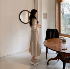 Women Autumn Fall New Arrivals Design Elegant Retro Vintage Korean Style Solid Long Dress