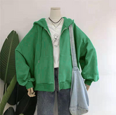 Lizakosht  Y2K Fairy Grunge Printing Oversize Zipper Hoodies Vintage Streetwear Big Pockets Hooded Long Sleeve Sweats Green Jackets