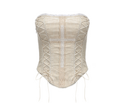 Lizakosht Renaissance 2 Piece Bandage Corset Top Leather Cross Backless Tube Top Beige Bustiers Corsets Vintage Summer Top