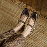 Lizakosht New Mary Jane Women Shoes LEISURE Retro Buckle Shallow Pumps Square Toe Thick Heel Shoes Woman Zapatos De Mujer Spot Pearl