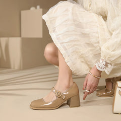 Lizakosht Spring Women Shoes Square Toe Mary Jane Shoes for Women High Quality Leather Women Pumps Heels for Women Zapatos De Mujer