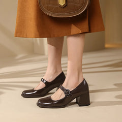 Lizakosht Spring Women Shoes Square Toe Mary Jane Shoes for Women High Quality Leather Women Pumps Heels for Women Zapatos De Mujer