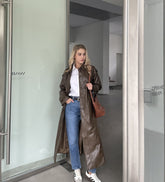 Lizakosht 2023 Autumn New design Runway Designer Leather Maxi Long Trench Coat With Belt Chic Female PU Windbreaker Classic