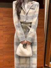 Autumn Winter New Suit Set Small Fragrant Fashion Women Sweet Vintage Woolen Set Plaid High Waist Coat+ Midi Skirt 2 pieces