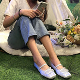 Lizakosht Fashion Spring/Autumn Silk Flats Mary Jane Shoes Square Toe Women's Shoes Handmade String Bead Ballet Flats Women Shoes