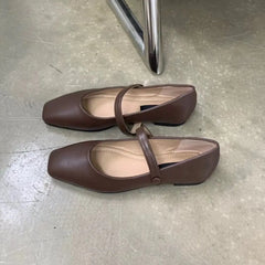 Lizakosht New Spring Korea Flats Women Shoes Fashion Mary Jane Shoes Square Toe Women's Shoes Retro PU Flats