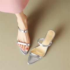 Lizakosht New Summer Slippers Split Leather Summer Shoes Pointed Toe High Heels Shoes for Women Zapatos Mujer Handmade Ladies Shoes