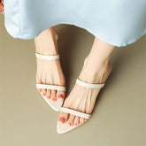 Lizakosht New Summer Slippers Split Leather Summer Shoes Pointed Toe High Heels Shoes for Women Zapatos Mujer Handmade Ladies Shoes