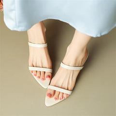 Lizakosht New Summer Slippers Split Leather Summer Shoes Pointed Toe High Heels Shoes for Women Zapatos Mujer Handmade Ladies Shoes