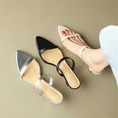 Lizakosht New Summer Slippers Split Leather Summer Shoes Pointed Toe High Heels Shoes for Women Zapatos Mujer Handmade Ladies Shoes