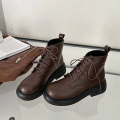 Lizakosht Spring Autumn Women Ankle Boot Fashion Round Toe Platform Ladies Short Boots Low Heel Outdoor Lace Up Boots