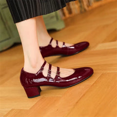Lizakosht Spring/summer Mary Jane Shoes Patent Leather Woman Shoe French Square Toe Thick Heel Shoes Women Buckle Strap Commute Pumps