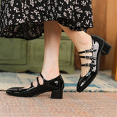 Lizakosht Spring/summer Mary Jane Shoes Patent Leather Woman Shoe French Square Toe Thick Heel Shoes Women Buckle Strap Commute Pumps