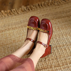 Lizakosht Spring/summer Mary Jane Shoes Women Shoes Cow Leather Square Toe Casual Women Pumps Handmade Shoes for Women Chunky Heels