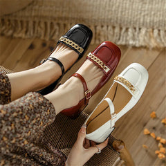 Lizakosht Spring/summer Mary Jane Shoes Women Shoes Cow Leather Square Toe Casual Women Pumps Handmade Shoes for Women Chunky Heels