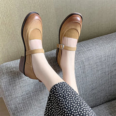 Lizakosht Spring/summer Women Shoes French Vintage Round Toe Chunky Heel Casual Mary Jane Shoes Women Pumps Handmade Shoes for Women