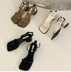 Lizakosht Summer Low Heel Ankle Strap Sandals New Narrow Band Gladiator Sandal Ladies Outdoor Casual Buckle Sandalias Mujer