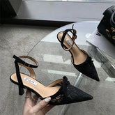 Lizakosht Summer New Fashion Sandal High Heel Fashion Pointed Toe Women Pumps Lace Bow Buckle Dress Shoes Zapatos Mujer