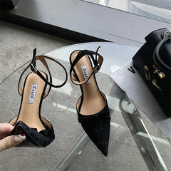 Lizakosht Summer New Fashion Sandal High Heel Fashion Pointed Toe Women Pumps Lace Bow Buckle Dress Shoes Zapatos Mujer