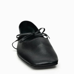Lizakosht 2024 Spring/Autumn Black Flats Mary Jane Shoes Square Toe Lace Up Bowknot Women's Shoes Bow Ballet Flats Women Shoes