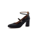 Lizakosht 2024 Spring/summer Mary Jane Shoes Genuine Leather Women Shoes French Square Toe Chunky Heel Shoes Women High Heels Women Pumps