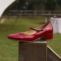 Lizakosht 2024 Spring/summer Mary Jane Shoes Patent Leather Woman Shoes French Square Toe Thick Heel Shoes Women Buckle Strap Women Pumps