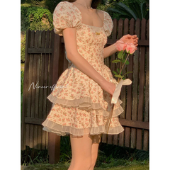 Lizakosht Summer Chiffon Floral Lace Princess Sets Women Halter Collar Sweet Two Piece Set Female Casual Kawaii Party Mini Skirt Sets