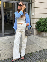 Lizakosht 3009# White High Waist Chic Vintage Raw Edge Mopping Pants 2023 Fashion Flare Pants For Women Long Streetwear Denim Trousers