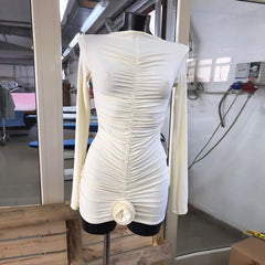 Lizakosht 3D Floral Long Sleeve White Cover Up For Women Beach dress High Sleeve shirring Dress 2024 Summer Sexy Beach Vacation Outfit