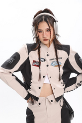 Bomber Woman Varsity Race Car Jacket Vintage street Embroidery Long Sleeves American Baseball Jackets Bombers Y2k Coats
