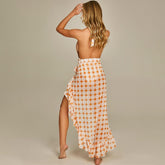 Lizakosht Deep V Print One Piece Swimsuit Backless Sexy Halter Bikini and Cover Up Summer Fashion Womens Beachwear Cutout for Women