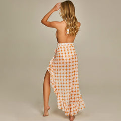 Lizakosht Deep V Print One Piece Swimsuit Backless Sexy Halter Bikini and Cover Up Summer Fashion Womens Beachwear Cutout for Women