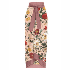 Lizakosht 2023 Vintage Floral Print One-Piece Triangle Micro Bikinis Sexy Swimsuit Pink Swimwear Women With Cover Up Summer Beach Luxury