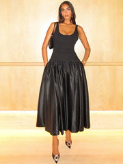 Lizakosht Black Elegant Pleated Sling Dress For Women Sleeveless Backless U-neck A Line Long Dresses Lady chic Evening Party Club Vestidos