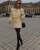 Lizakosht Dye-tie Contrast Golden Button Lace Lapel Loose Sweater 2 Piece Set Women Fashion Chic Knitted A-line Mini Skirts Street Suits