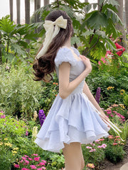 Lizakosht Elegant Y2k Mini Dress Women Kawaii Causal Short Party Dress Office Lady French Fairy Lace Dress Short Sleeve Summer Design