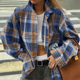 Lizakosht Fashion Loose Plaid Women'S Blouse Elegant Lapel Long Sleeve Office Shirts And Blouses Vintage Oversize Top Female