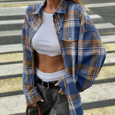 Lizakosht Fashion Loose Plaid Women'S Blouse Elegant Lapel Long Sleeve Office Shirts And Blouses Vintage Oversize Top Female