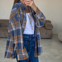 Lizakosht Fashion Loose Plaid Women'S Blouse Elegant Lapel Long Sleeve Office Shirts And Blouses Vintage Oversize Top Female