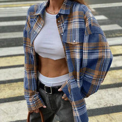 Lizakosht Fashion Loose Plaid Women'S Blouse Elegant Lapel Long Sleeve Office Shirts And Blouses Vintage Oversize Top Female
