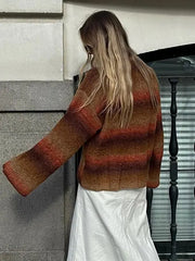 Lizakosht Fashion Vintage Patchwork Striped Sweater For Women Casual Long Sleeve O Neck Pullover Fall Winter Chic Female Streetwear