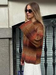 Lizakosht Fashion Vintage Patchwork Striped Sweater For Women Casual Long Sleeve O Neck Pullover Fall Winter Chic Female Streetwear