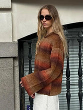 Lizakosht Fashion Vintage Patchwork Striped Sweater For Women Casual Long Sleeve O Neck Pullover Fall Winter Chic Female Streetwear