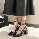 Lizakosht Fashion Women Pumps Mary Jane Heels Chunky Strappy Black Square Toe Heels Lolita Slingback Heels Cute Shoes Womens Shoes