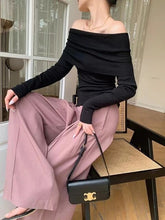 Lizakosht French Vintage Off Shoulder One Line Neck Sweater Women's Clothing Spring Autumn Slim Versatile Top Fashion Knitted Pullover