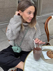 Lizakosht Grey Ribbed Knit Turtleneck Casual Basic Jumper Long Sleeve Loose Oversize Female Pullover Autumn Winter Chic Retro Knitwear Top