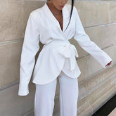 Blazer Suit Two Piece Suit Autumn New Fashion Solid Color Long Sleeved Jacket Two Piece Suit Office Female Professional Clothe